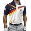 Trendy geometric striped short-sleeve polo, casual daily top.