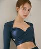 VIKINI VENDER Luan Shirred Long Sleeve High-Waisted Bikini - Navy