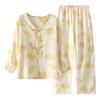 Spring / Autumn Pastoral Women's Pajamas Thin Cotton Double-layer Gauze Nine-quarter Sleeve Loungewear V-neck Pajama Sets for Women 2 Piece