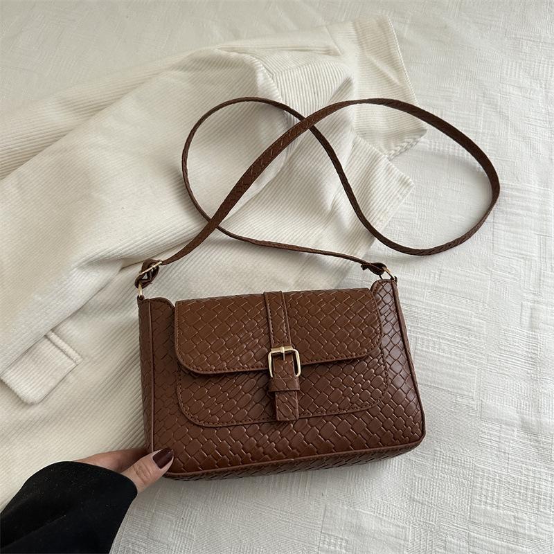 Retro pu women's bag new crocodile pattern shoulder bag temperament solid color small square bag urban simple commuter women's bag