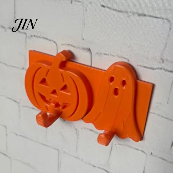 Door And Tile Hook Pumpkin Ghost Key Hook, 3D Printed Halloween Wall Decor, Cute Hooks Self Adhesive Holder, No Drill Hanging Relief