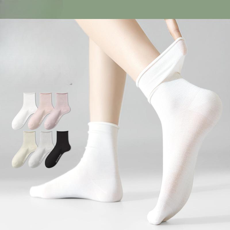 

Female Spring and Autumn Sweat-absorbing Month Son Loose Mouth Long Tube Pile Socks 1 pair білий