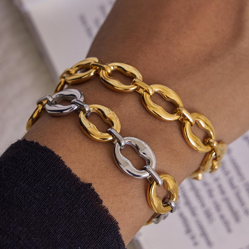 Yori Nieuwe Roestvrij Staal Geometrische Colorblock Armband Metalen Textuur 18K Goud PVD Gecoat Waterdichte Sieraden Cadeau 2025