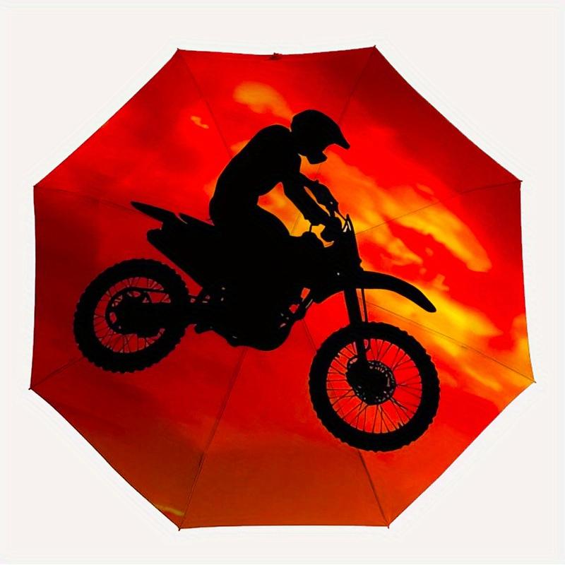 1 Stück Motorrad Sonnenuntergang Thema Hochwertiger Regenschirm, Automatisches Öffnen und Schließen, Multifunktionaler Regenschirm G0811055