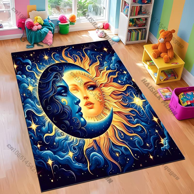 Golden Sun and Moon Design Rug for Living Rooms Carpet for Home Sofa Bedroom, Gift
