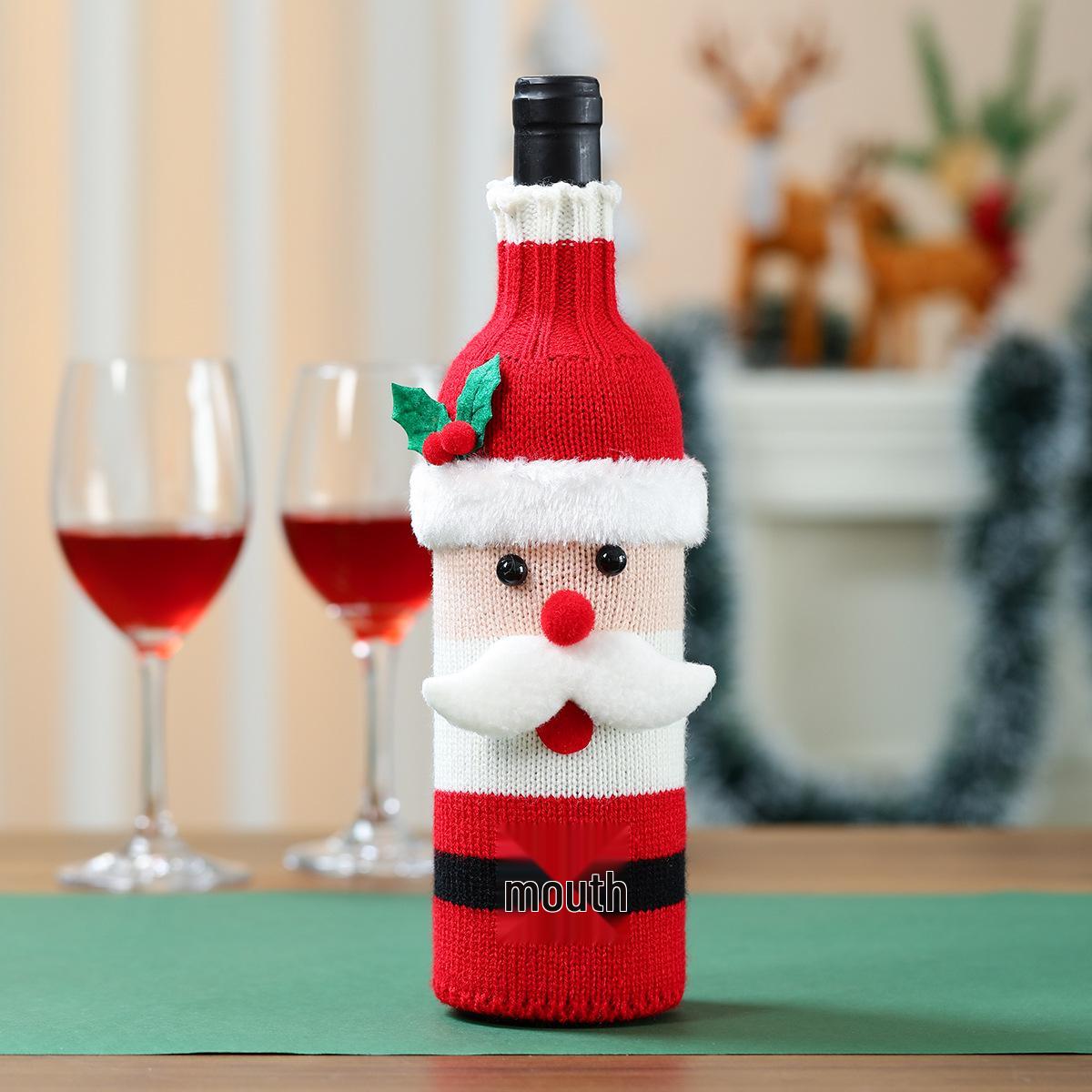 Festive Knitted Santa Wine Bottle Cover for Holiday Decor in Restaurants and Parties