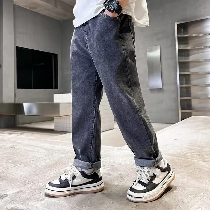 

Повседневные джинсы для мальчиков 2022: Стильный весенне-осенний свободный крой для детей 170 cm