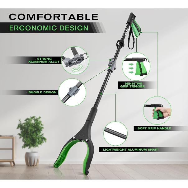 44"Grabber Tool and 32"Long Handled Shoe Horn, 3pack Grabber Reacher Tool Set with 360 Rotating Head,Extra Long for Easy Pickup - Trash Grabber