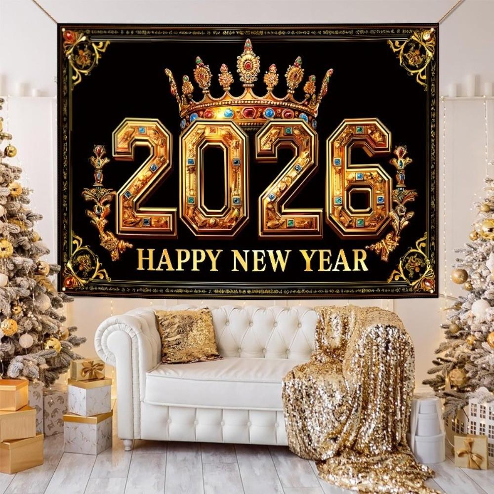 Black Gold Party Backdrop Glitter Pink Event Decoration 2026 New Year Banner Family Portrait