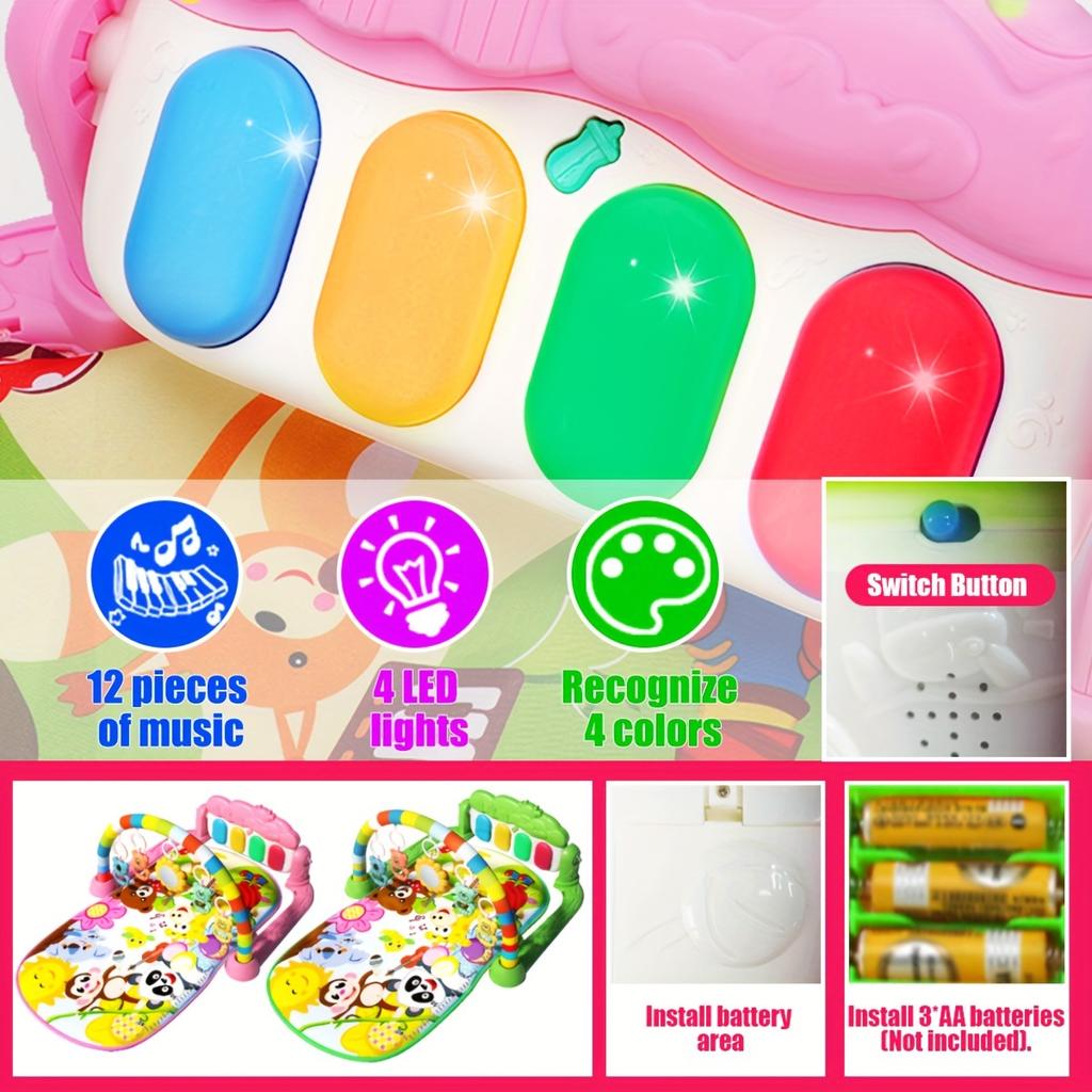 Baby Gym Play Mat with Music Pedal Piano Light Toy Rack Hanging Doll Educational Fitness Rack Toy Xmas Gift for Infants Toddlers