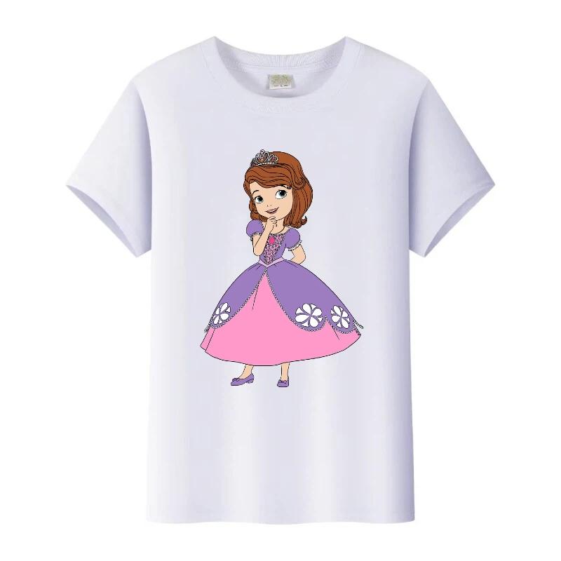 Disney Sofia První Princezna Kreslená Trička Dívčí Kulatý Výstřih Top Tričko Y2k Volné Halenky Harajuku Tričko Letní Oblečení Dárek