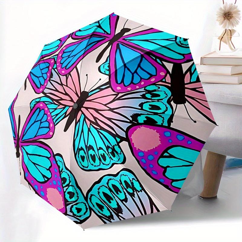 1pc Butterfly Print Automatic Opening/closing umbrella, Reinforced 8-Rib Construction, Compact Travel Umbrella yy250808172