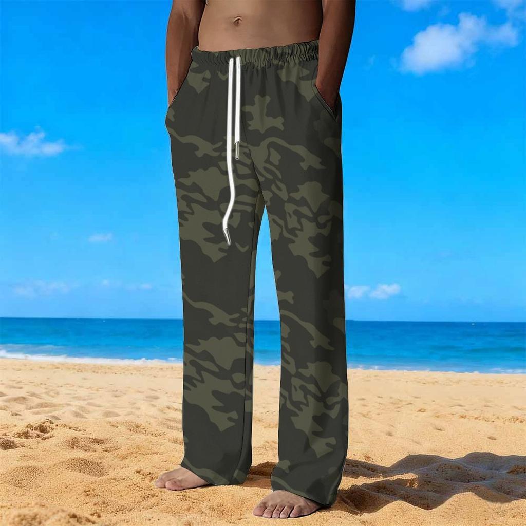 Pantalones Casuales Sueltos de Color Sólido Pantalones Rectos Estampados de Camuflaje para Hombre