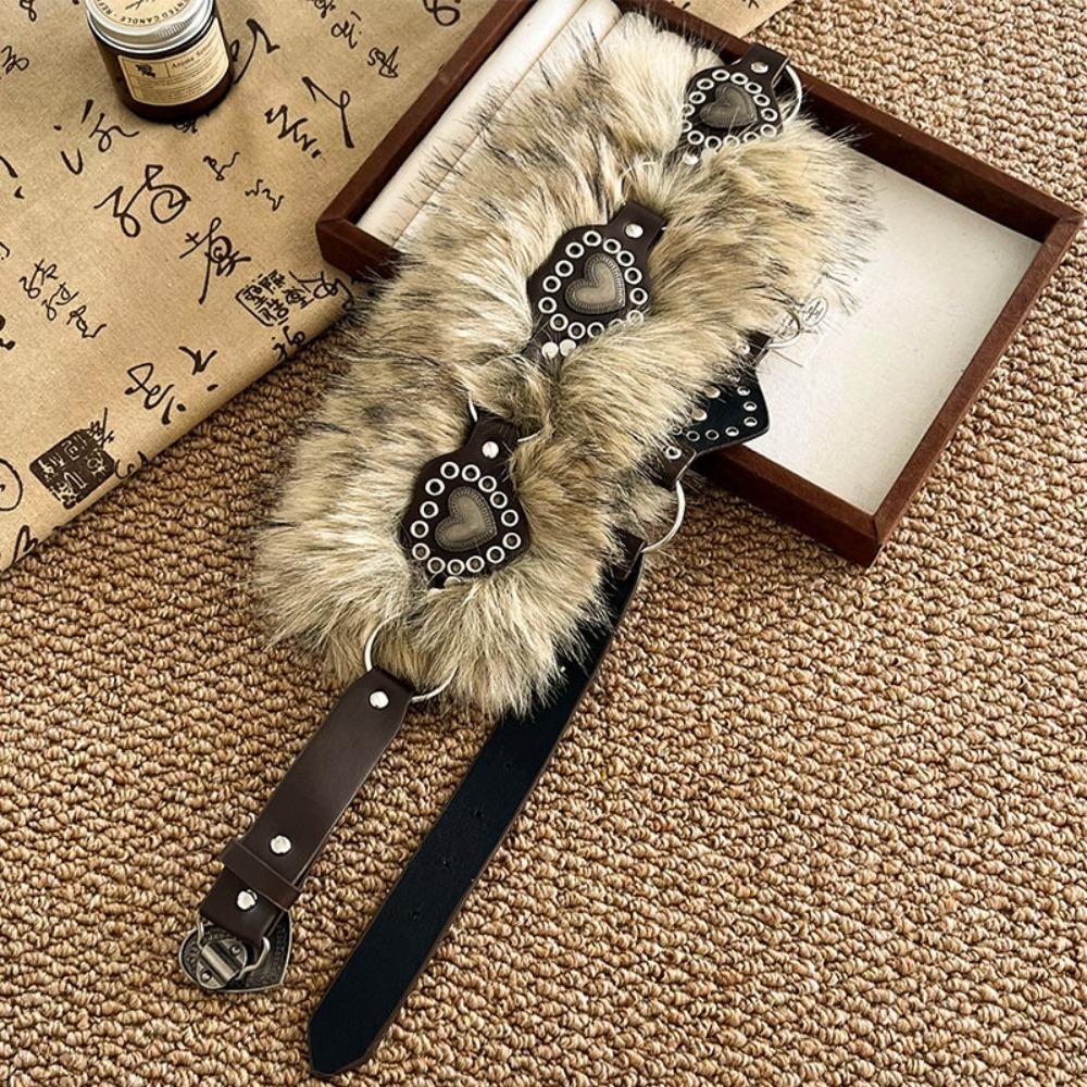 Retro Leather Fur Belt Spicy Girl Style Y2K Plush Waist Belt Fashion Furry Waistband  Daily