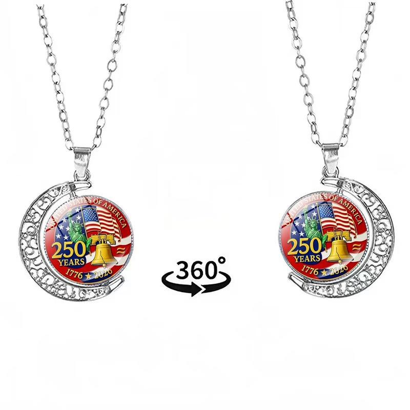 Double Sided Rotating Moon Pendant Double-Sided Sweater Chain Necklace 250th Anniversary Necklace Rotating For Memorial Day