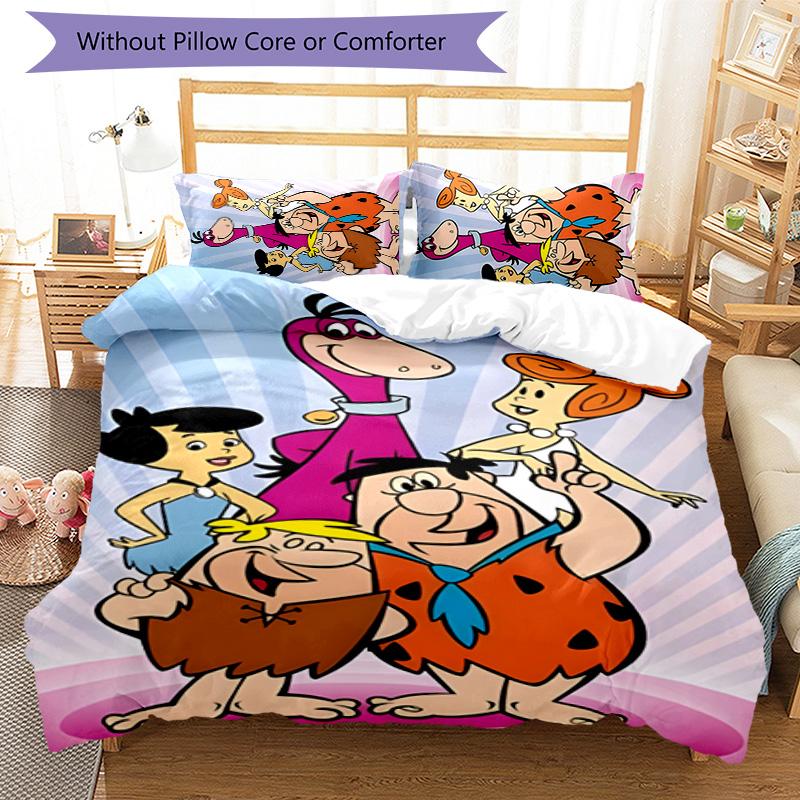 Flintstones 3pcs Bedding Set Duvet Cover Closure Includes 1 Duvet Cover & 2 Pillowcases for All Seasons Bedroom Home Dorm Decor
