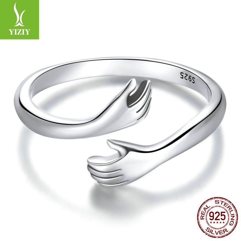 

925 Sterling Silver Hug Ring For Women, Give Girlfriend Couple Ring Ring Jewelry Bsr176 Opening Adjustable серебряный