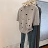 Grey Sweater Short-sleeved Unique Temperament Knitted Sweater Top Women's Small Short Front Shoulder T-shirt Love