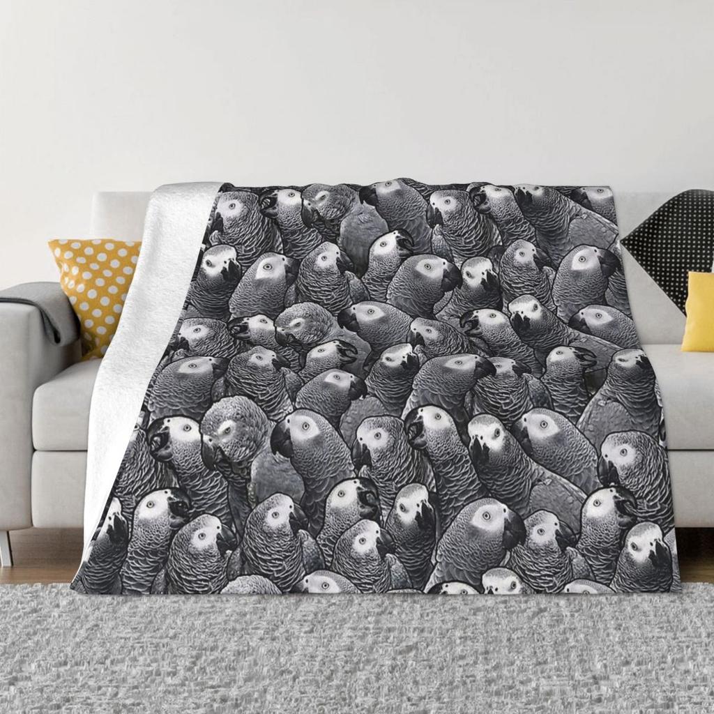 Parrot Bird African Grey Pattern Portable Warm Throw Blankets for Bedding Travel