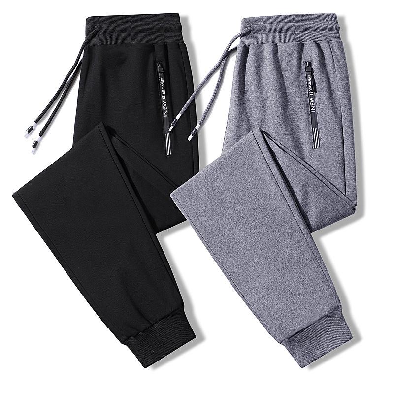 Men's Pure Cotton Lightweight Straight-Leg Sweatpants - Solid Color, Loose Fit for Summer and Spring.