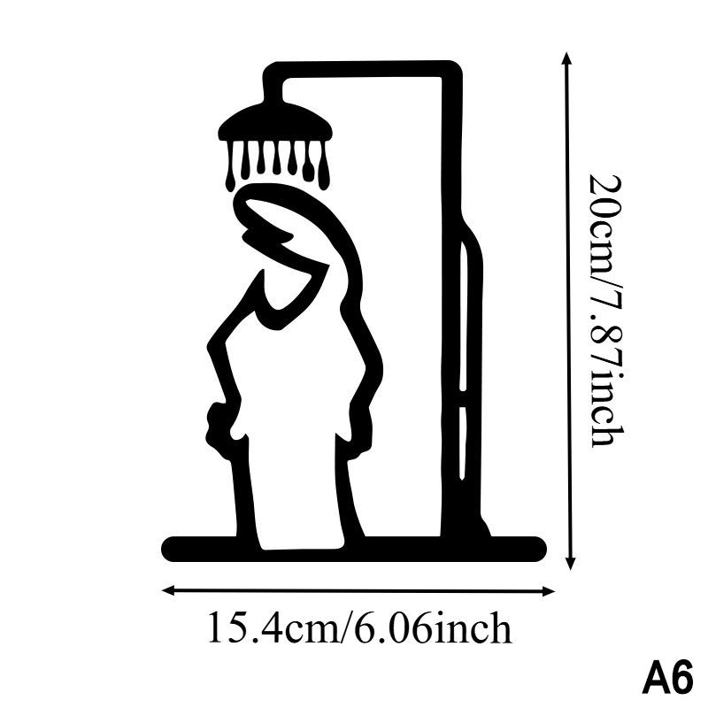 Minimalist Metal Line Toilet Bathroom Sign with Shower Figure for Office Store Home Restroom Door Decoration