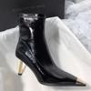 Fashion Star style Fashion Patent Leather Metal Square toe Women Ankle Boots Autumn Winter Stiletto High heels Chelsea Short Boots Shoes