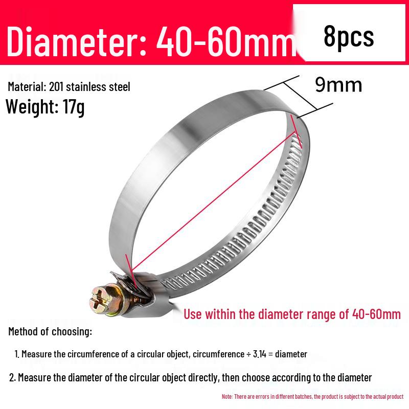 201 Stainless Steel Hose and Pipe Clamp for Water Pipes, Range Hoods, Washing Machines, and Gas Pipes