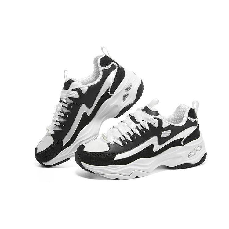Skechers DLites 4.0 Orso Perla Tessuto Pelle Comode Ammortizzanti Resistenti Basse Scarpe da Papà Sneakers da Donna Bianco Nero 896156-BKW
