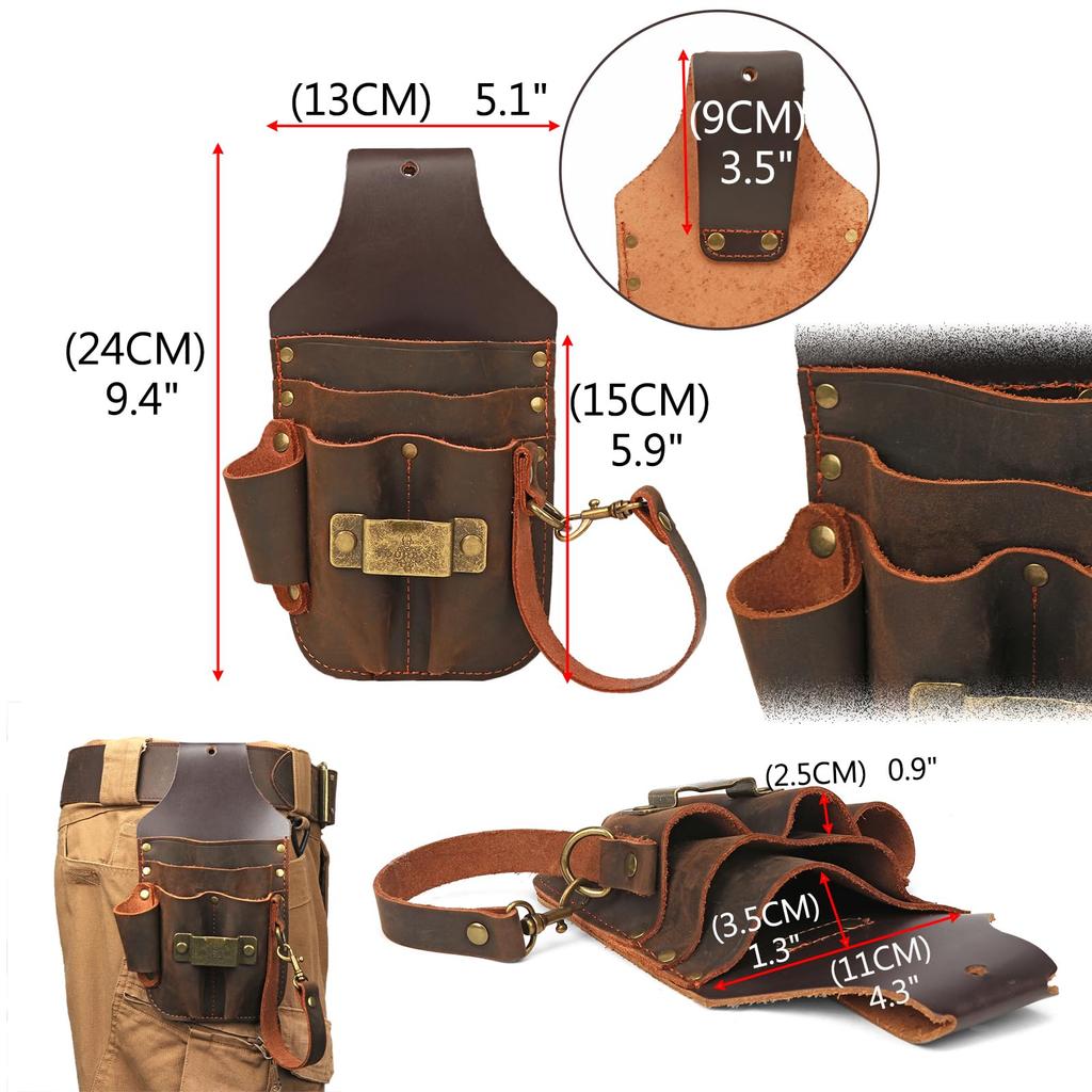 TOURBON Leather Tool Compact Design Bag, Multi-Purpose Pocket,