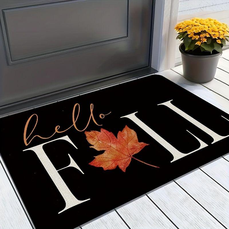 Fall Doormat Minimalist Maple Leaf Letter Print Washable Non Slip Floor Mat Front Porch Entrance Rug Autumn Home Decor