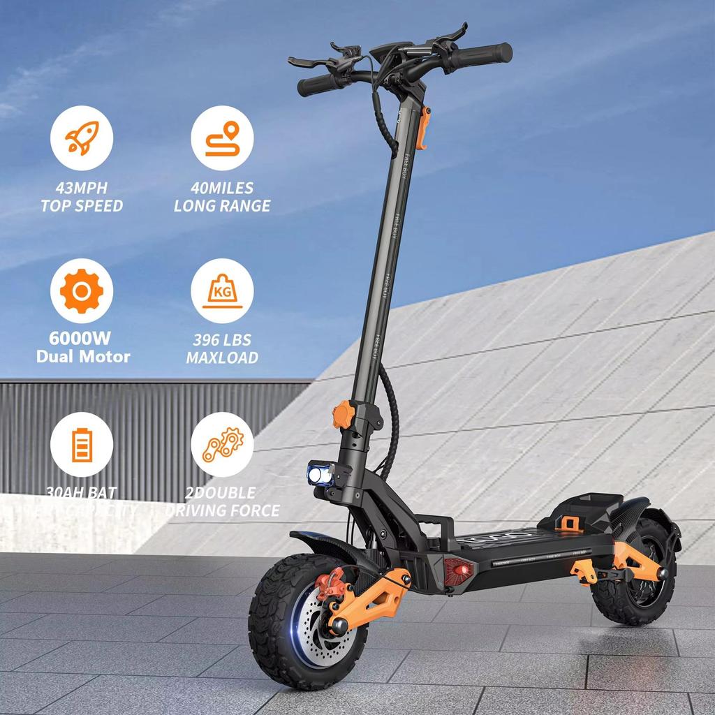E-Scooter H9 6000W Doppelmotor 60V 30AH Batterie Offroad Elektroroller 11-Zoll-Reifen Doppelte hydraulische Stoßdämpfung EScooter