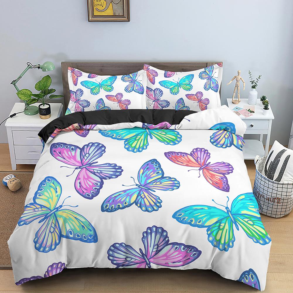 Butterfly Bedding Set Grass Pattern Duvet Cover Bedroom Comforter Covers King Size Polyester Quilt Cover For Kids Girls Women