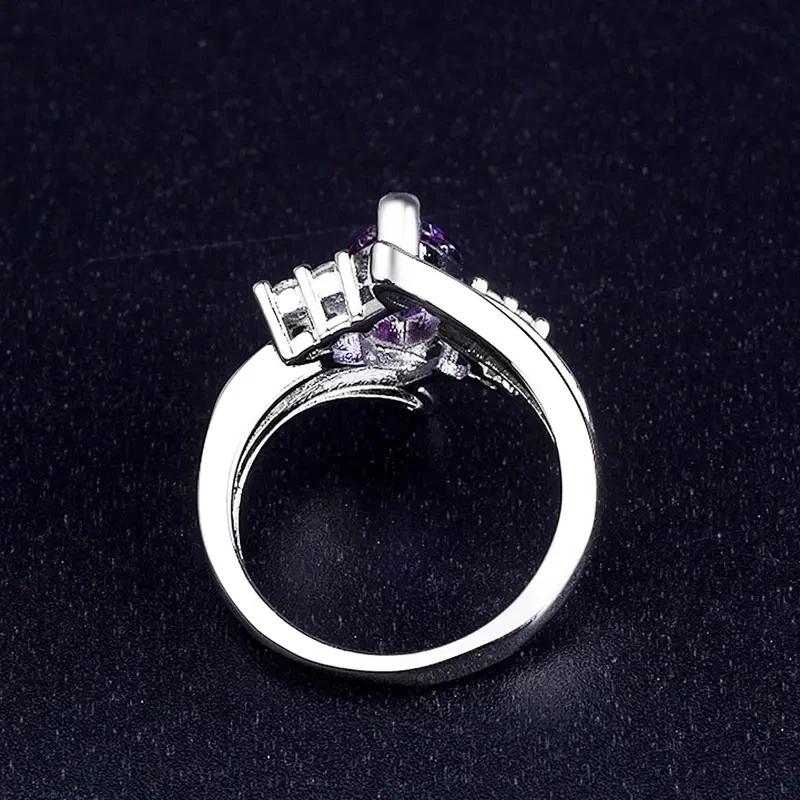 Huitan Charming Marquise Purple CZ Rings for Women Luxury Wedding Band Accessories Personality Cocktail Party Female Jewelry
