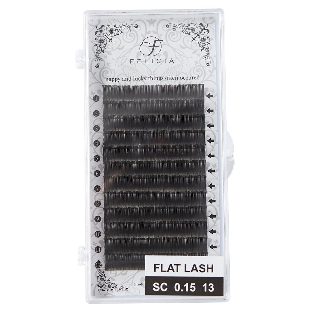 

FELICIA Flat Lash Matte Eyelash Extensions - Ultra Soft Single Lash, SC Curl 0.15mm, 13mm Thickness