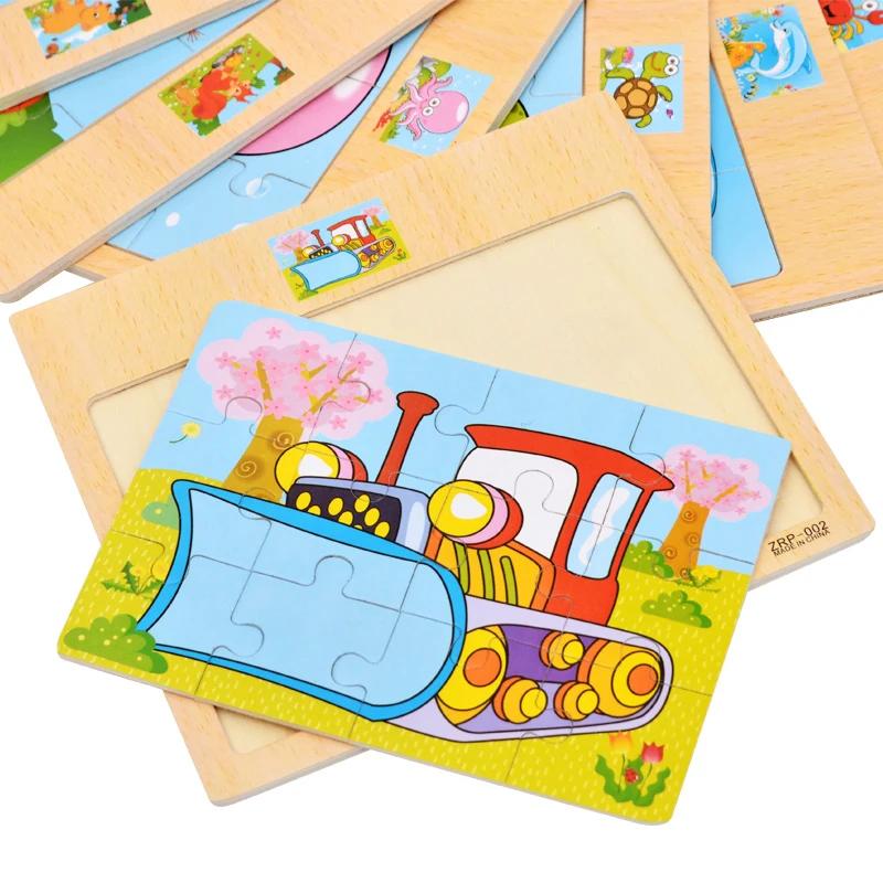 1pc Wooden Jigsaw Puzzle Kids Cartoon Animals Traffic Car Puzzles Game Kids Montessori Educational Toys for Children