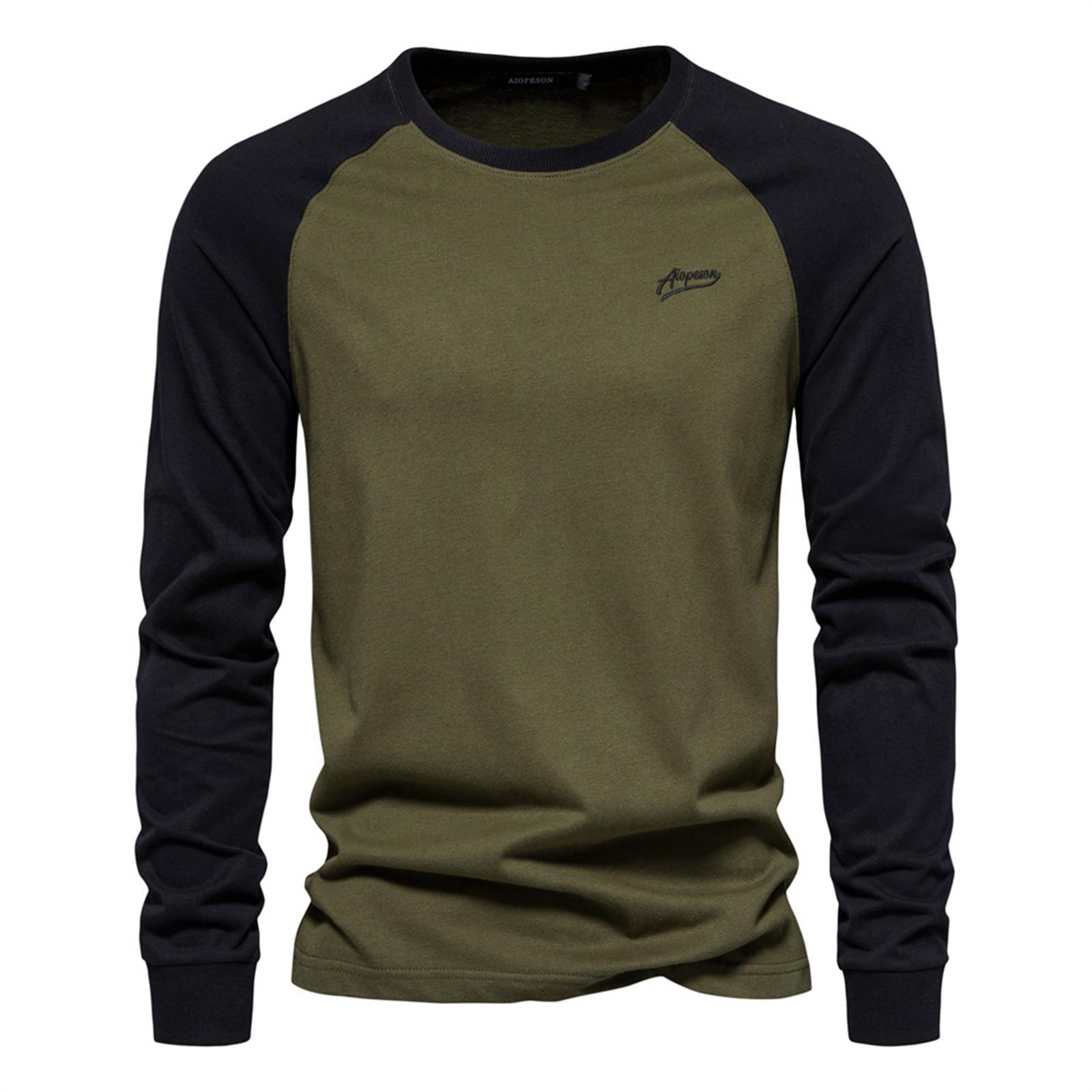 Men s Round Neck Raglan Sleeve Color Matching Long Sleeve Shirt Men s Casual Fashion Color Long Sleeve Shirt L