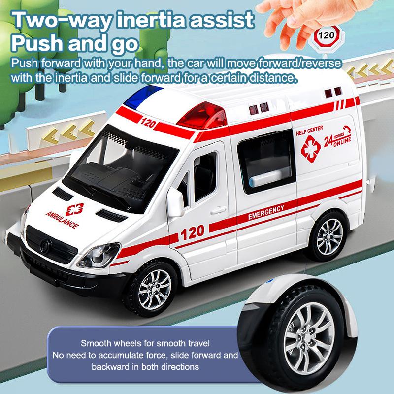 Mini Car Diecast Ambulance Fire-Truck Policecar Model Sound And Light Vehicle Simulation Collection Gifts Toys Boys