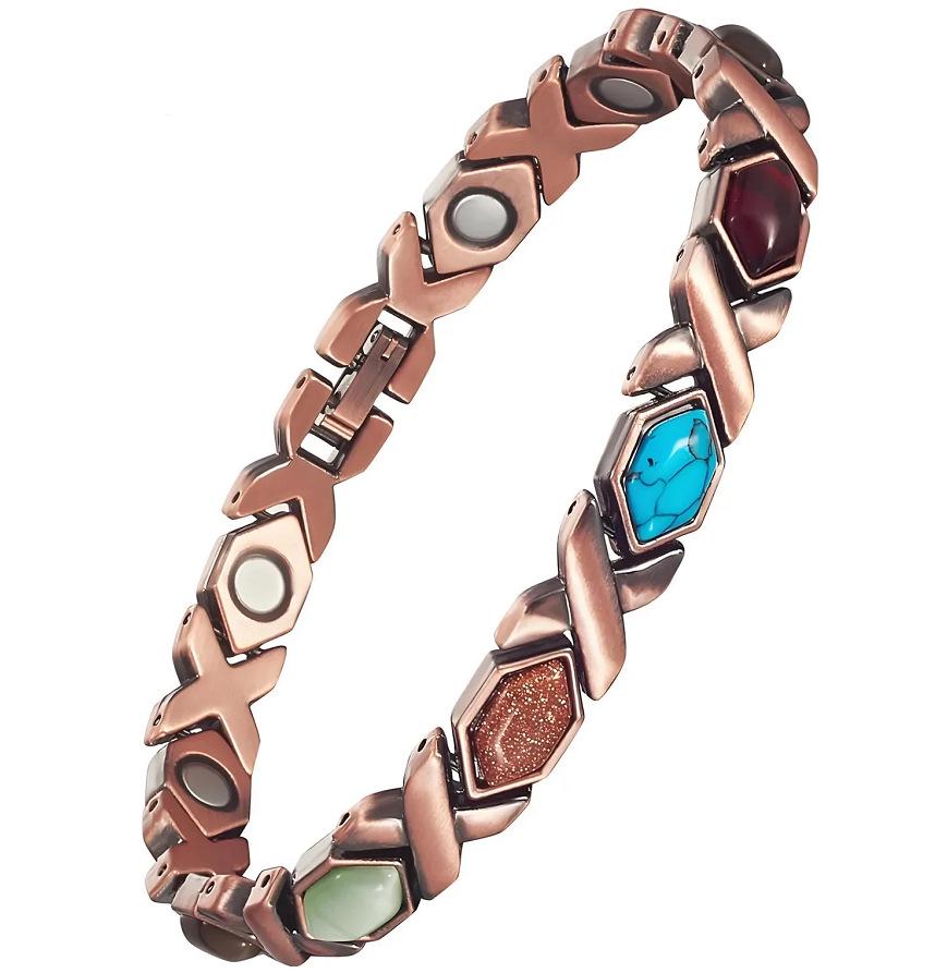 Retro Blue Turquoise Magnetic Ladies Bracelet - Pure Copper Design