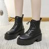 Autumn Winter New Soft Leather Ankle Boots Ladies Shoes Platform Lace Up Chelsea Black White Short Botas Thick Heeled Botines
