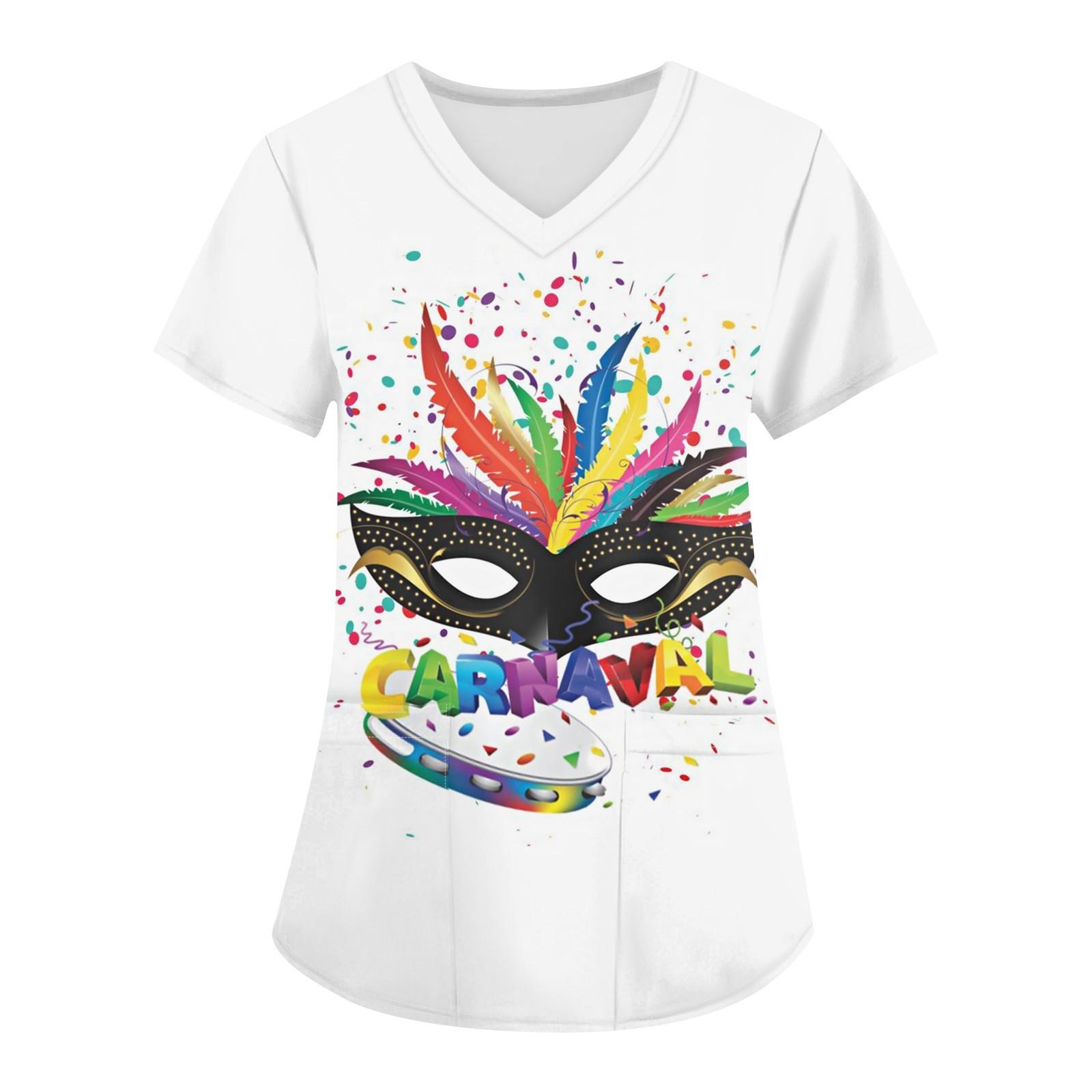 

Плюс Размер Печатный Рабочий Униформа Топы Для Женщин Крест V-образный Вырез Карнавальный Принт Короткий Рукав Забавные Футболки Рабочая Одежда Футболка С Карманами XL белый