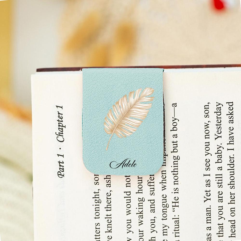 

1pc Name Bookmark with cool leave,Custom Leather cool leave Bookmark,Personalized Magnetic Bookmark,Book Lover Birthday Gift SJ185-aqua blue