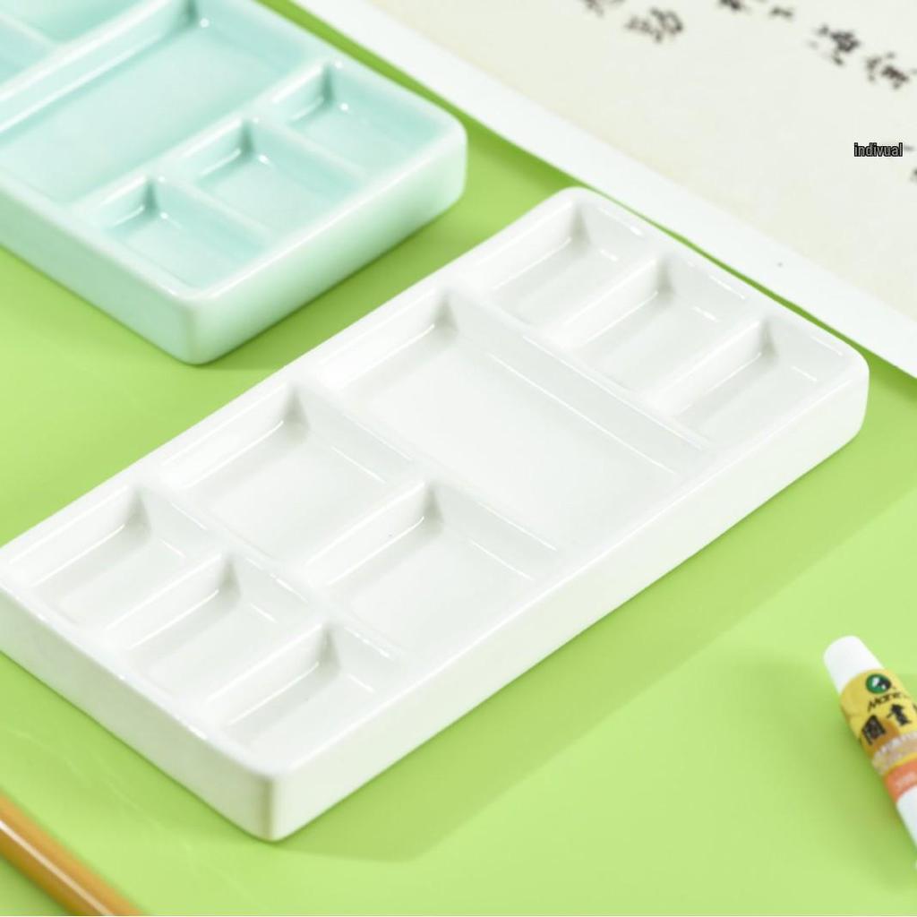 Multi-Compartment Ceramic Palette: Divided Plate for Seasoning, Dipping, or Painting with Four and Eight Grids
