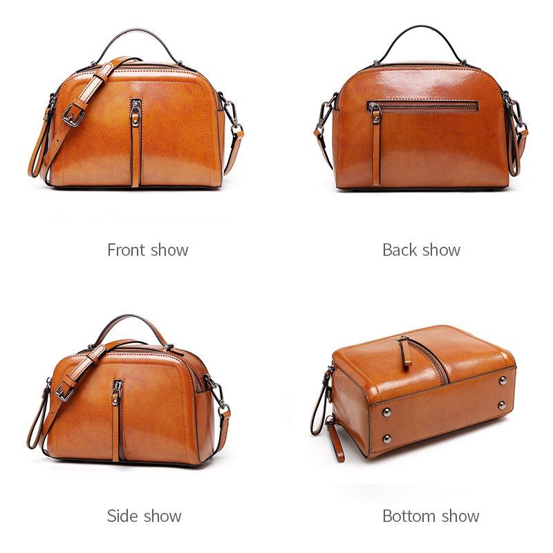 New leather fashion portable small square bag oil wax cowhide large capacity shoulder crossbody Guangzhou women's bag