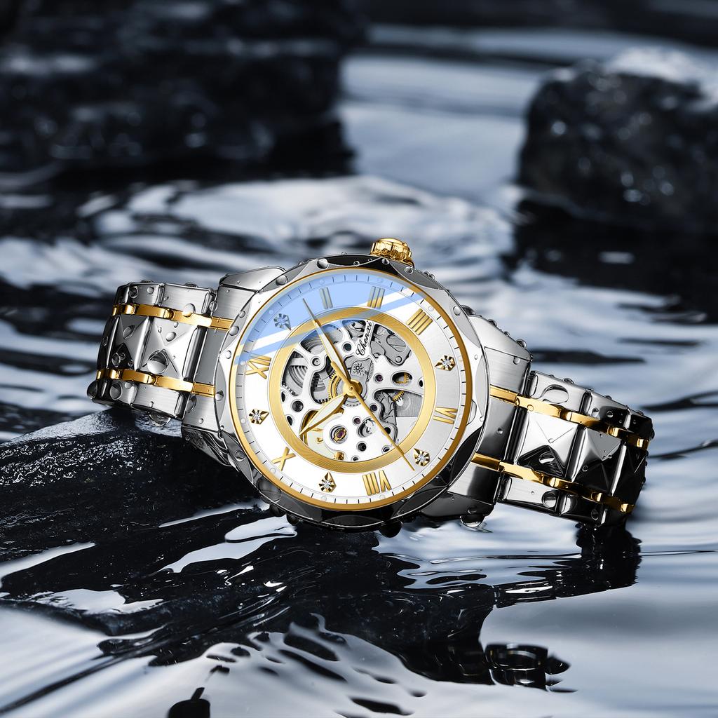 Ceas Mecanic Automatic de Lux pentru Bărbați, Design Schelet, Luminos, Rezistent la Apă, Ceas de Mână Mecanic Casual pentru Bărbați