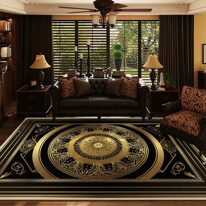Black Golden Living Room Carpet Luxury Home Decoration Cup Large Area Rugs 200x300 Bedroom Lounge Non-slip Washable Floor Mat