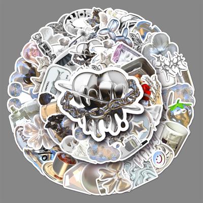 50 Silver Graffiti-Style Waterproof Stickers for Notebooks, Phones, and Suitcases