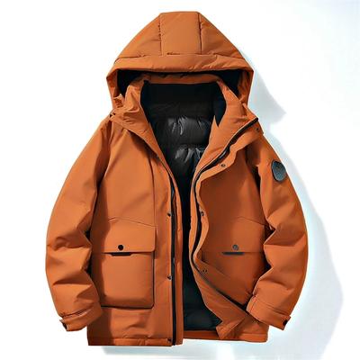 Neue Winter-Herren-Daunenjacke in Übergröße mit Fleece-verdickter, warmer Revers-Kapuzen-Herren-Arbeitskleidung