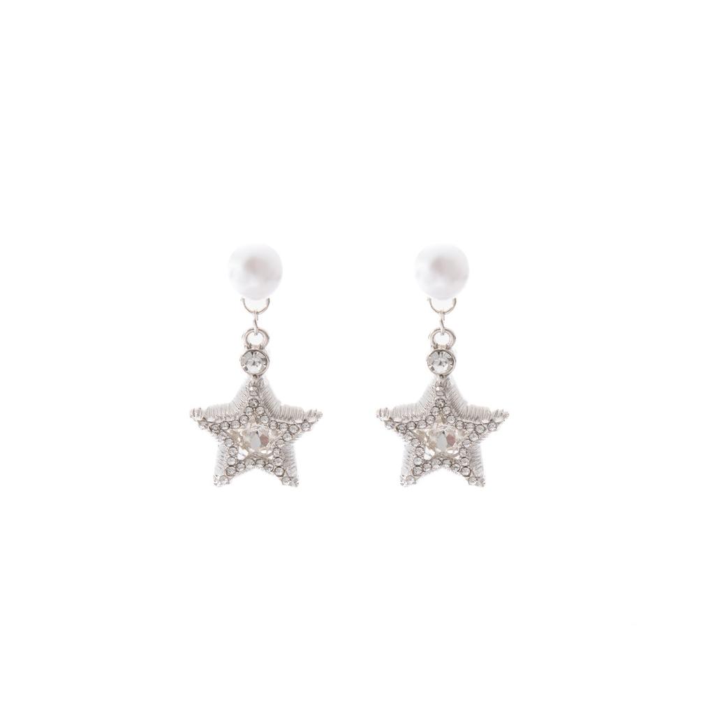 1 Pair Full zircon ear studs - exquisite and fashionable five-pointed star pearl earrings