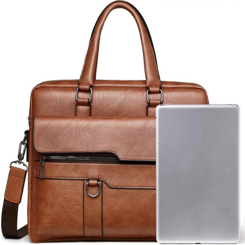Briefcase Bag for Men, 14 Inch Leather Laptop Messenger Bag, Business Office Shoulder Handbag, Durable Style