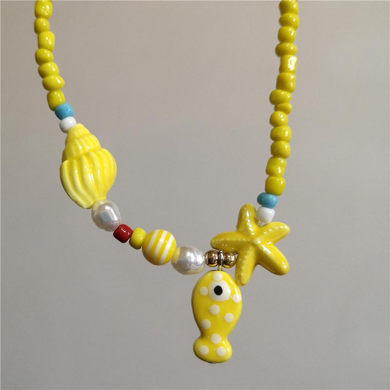 Collar Gargantilla de Cuentas con Colgante de Pez y Estrella de Mar de Cerámica Colorida de Verano para Mujer Accesorios de Joyería Romántica Boho de Playa